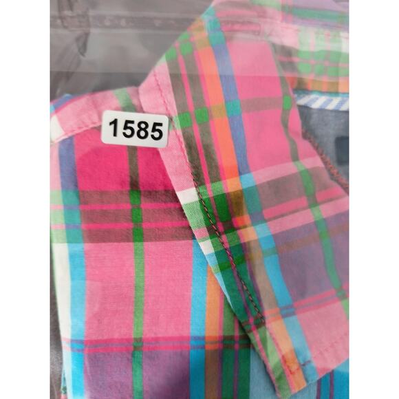 Tommy Hilfiger Button Up Blouse Women's Sz M Multicolor Plaid Roll Tab Sleeve - Picture 12 of 12